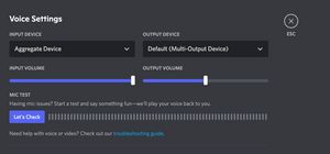 Screenshot showing Discord audio setup as described in the text above.