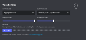 Screenshot showing Discord audio setup as described in the text above.
